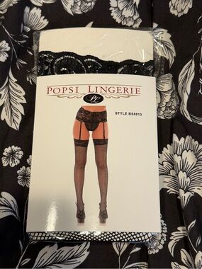 Popsi Lingerie Black Lace Trim Garter with Pantyhose